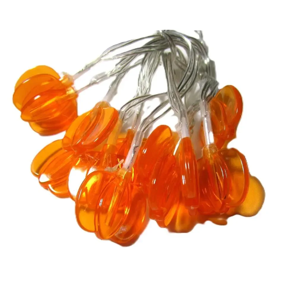 Autumn Halloween LED String Lights 12 Orange Pumpkins Battery Operated 4.3 Feet